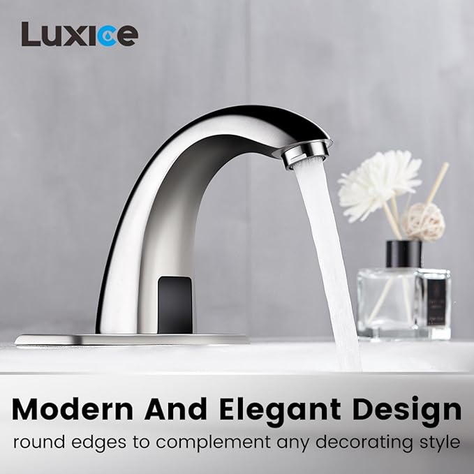 Luxice Touchless Bathroom Sink Faucet - Automatic Motion Sensor Faucet - Battery Opertated for Commercial,Brushed Nickel