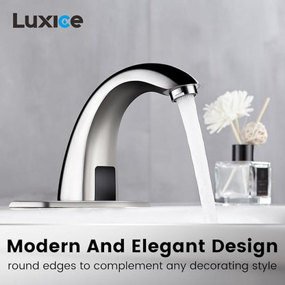Luxice Touchless Bathroom Sink Faucet - Automatic Motion Sensor Faucet - Battery Opertated for Commercial,Brushed Nickel