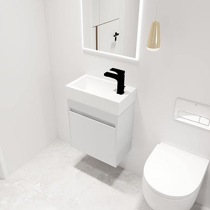 Malwee 18" Floating Bathroom Vanity with Sink, Mordern White Vanity Combo for Small Bathroom, Single Bath Wall Mounted Cabinet Side for Narrow Space, 1 Door and 1 Resin Basin. (005)