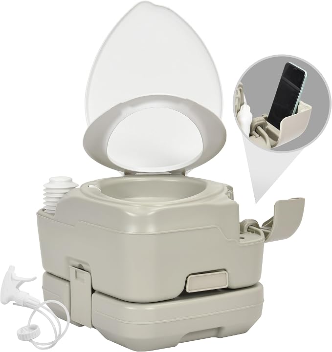 YITAHOME Portable Toilet 2.64 Gal Camping Porta Potty with Diagonal | Hand Sprayer and Press Flush Pump, Space Saving Indoor Outdoor Toilet for Adults, RV Travel, Boat and Trips