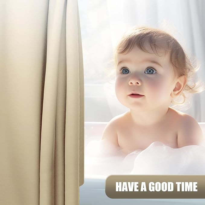 OLANLY Luxury Light Beige and White Ombre Shower Curtain Sets with 12 Hooks, Waterproof and Washable Decorative Shower Curtains for Bathroom, 72x72 Inches