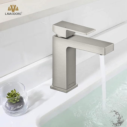 Lava Odoro Single Hole Bathroom Faucet, Brushed Nickel Bathroom Sink Faucet Single Handle Vanity Faucet with Pop up Drain Assembly, Deck Plate Included, BF307-BN
