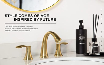 Lava Odoro Valenvoir Gold Bathroom Faucet for Sink 3 Hole, Brushed Gold 8 inch Widespread Bathroom Faucet 2 Handle Bathroom Sink Faucet for Vanity with Drain Assembly Supply line, BF405-SG