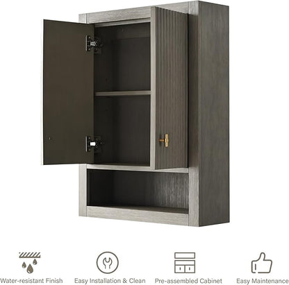 HOMEBEYOND 24 Inches Bathroom Vanity Wall Mount Storage Cabinet & Shelves, Free-Standing Vanity with Soft-Closing Doors, Golden Brushed Handware, Driftwood Gray