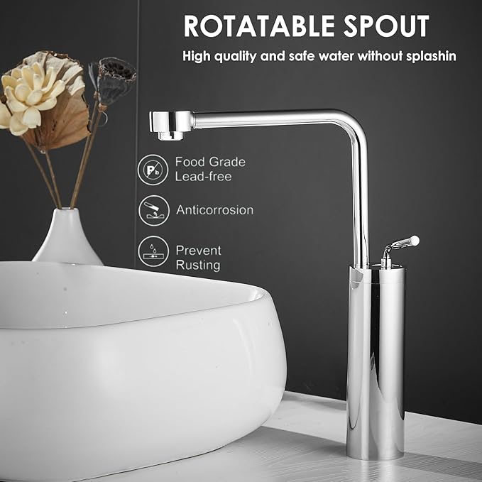 Vessel Sink Faucet Tall Bathroom Faucet Chrome - Solid Brass Bathroom Vanity Sink Faucet One Hole with Water Supply Hoses