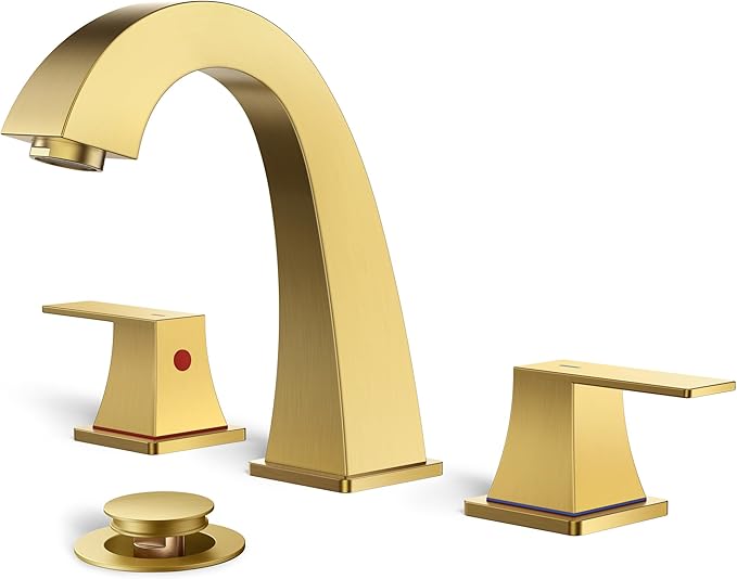 FORIOUS Bathroom Faucets 3 Hole, Brushed Gold Bathroom Sink Faucet for Vanity with Pop-up Drain and Supply Lines, Lead-Free 8 Inch Widespread Faucet for 3 Hole Sink