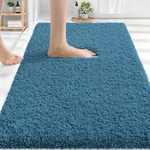 OLANLY Microfiber Bathroom Rugs 30x20, Ultra Soft Bath Mat, Peacock Blue