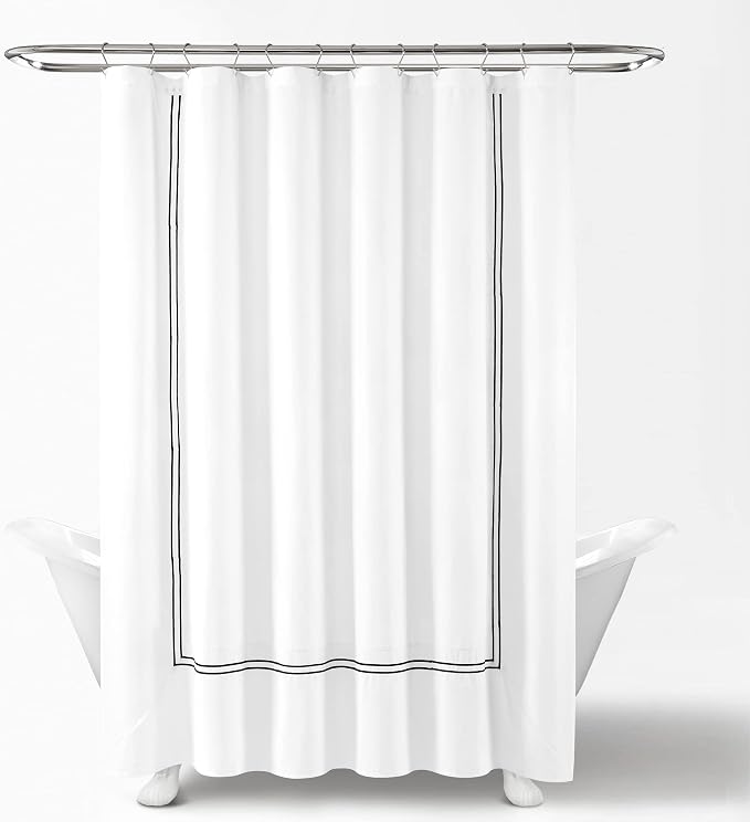 Lush Decor Hotel Collection Shower Curtain Single 72" W x 72" L White & Black - White Shower Curtains for Bathroom - Bathroom Curtain - Modern Decor