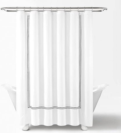 Lush Decor Hotel Collection Shower Curtain Single 72" W x 72" L White & Black - White Shower Curtains for Bathroom - Bathroom Curtain - Modern Decor