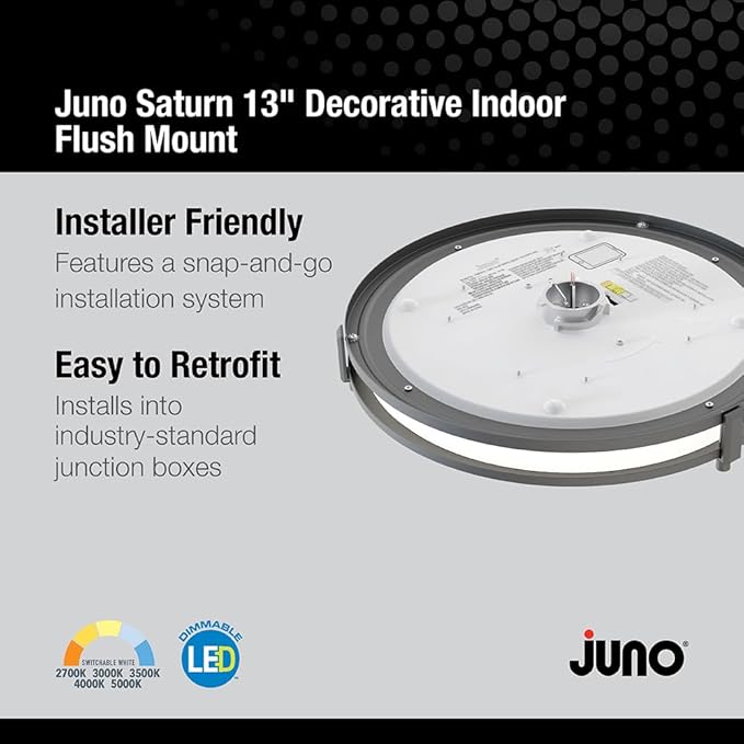 Juno Saturn Flush Mount Ceiling Light with Switchable Color Temperature (2700K-5000K), 13-Inch, Matte Black