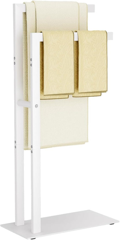 Yawinhe 2 Tier Free Standing Towel Rack,31.5in Towel Drying Rack,White | Blanket Holder with Marble Base;Tall Towel Drying Rack Outdoor; Metal Towel Stand for Bathrooms;Hand Holder for Bathroom