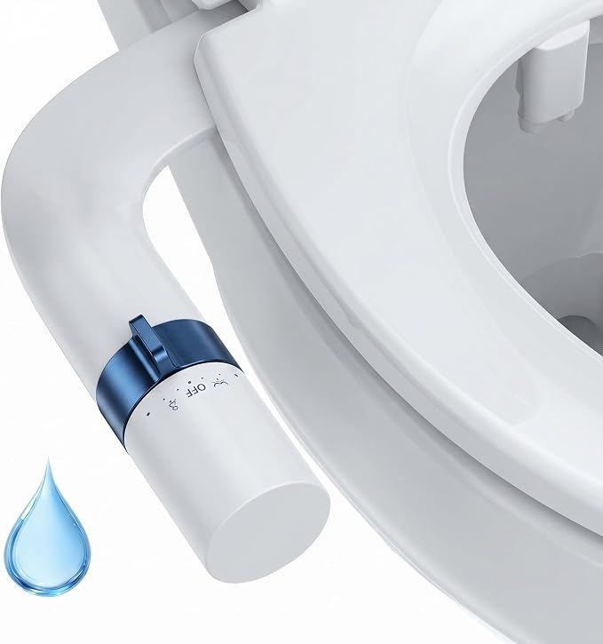Non Electric Bidet Attachment for Toilet, Dual Nozzle Self Cleaning Butt Wash Sprayer, Adjustable Water Pressure Control, Slim Easy Install Design for Home and RV Use, Bathroom Bidet Kit, Blue
