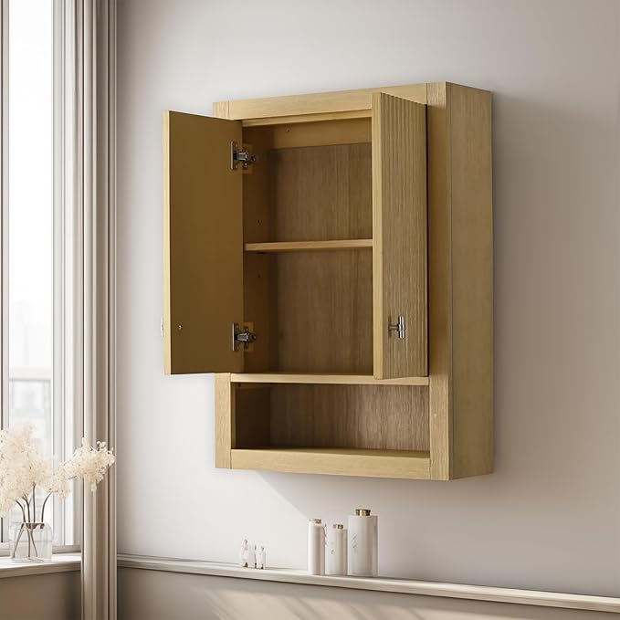 Vanity Art Vanity with Storage Cabinet & Shelves, Free-Standing Vanity with Soft-Closing Doors, Natural Oak, Golden Brushed Handware VA91-TC-NO-GB