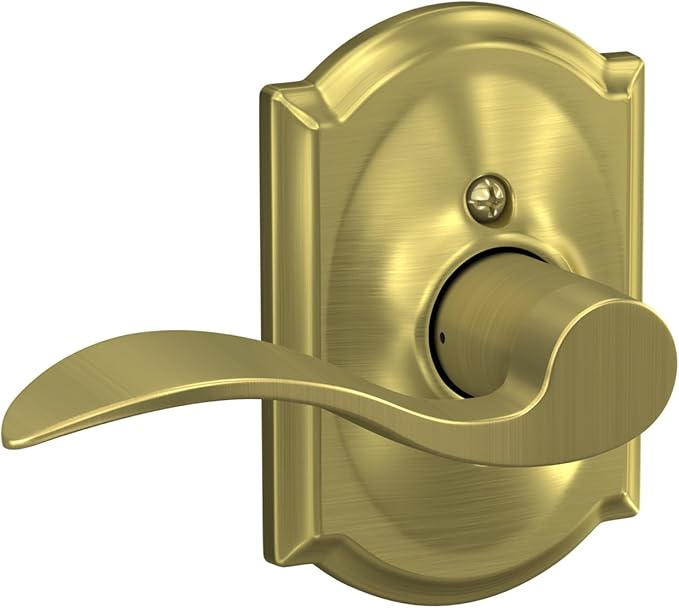 SCHLAGE Accent Lever with Camelot Trim Hall and Closet Lock in Satin Brass - F10 ACC 608 CAM