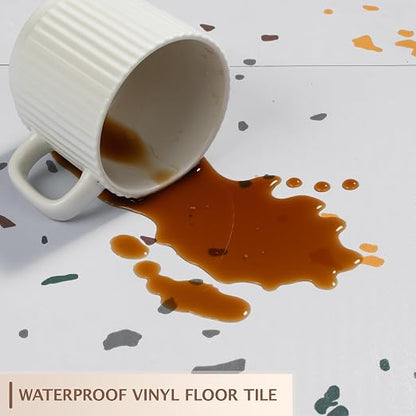 Peel and Stick Floor Tile, 20 PCS 12" x 12" Waterproof Marble Texture Luxury Vinyl Tiles, Easy DIY Self Adhesive Vinyl Flooring for Bathroom, Kitchen, Living Room, Modern Terrazzo