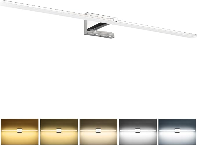 Modern Bathroom Vanity Light 48 inch 32W Dimmable 5CCT LED Bathroom Light Fixture Over Mirror Chrome Vanity Lights Bar for Bath