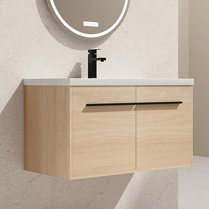 36" Bathroom Vanity with Sink, 36 Inch Floating Bathroom Vanity, Modern Single Sink Vanity Combo,Brown Wall Mounted Cabinet Set