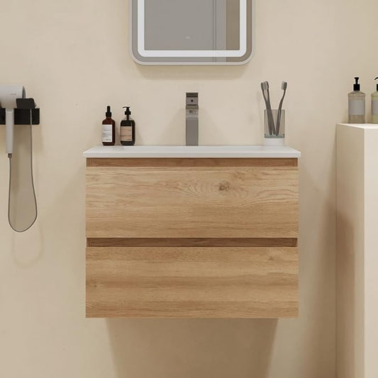 Floating Bathroom Vanity with Sink Wall Mounted Cabinet with 2 Drawers, Moisture-Resistant MDF,Large Storage for Small Space (24")