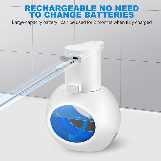 Automatic Foaming Soap Dispenser, 15oz/420ml Smart Hand Soap Dispensers, Touchless Wall Mount with 4-Level Adjustable, Rechargeable Foaming Hand Soap Dispenser for Bathroom Kitchen Office White