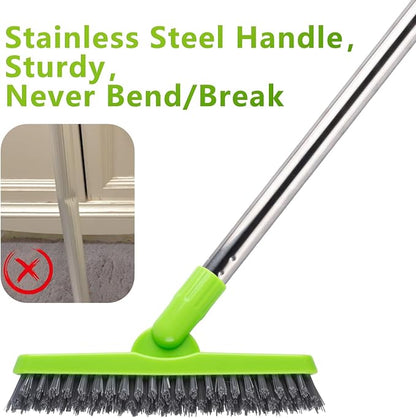 2 Pack Grout Brush with Long Handle, Swivel Cleaning Grout Line Scrubber - Durable Handle Grout Cleaner Brush for Bathroom,Tile,Baseboard,Walk in Shower,Corner & Narrow Space (Green)