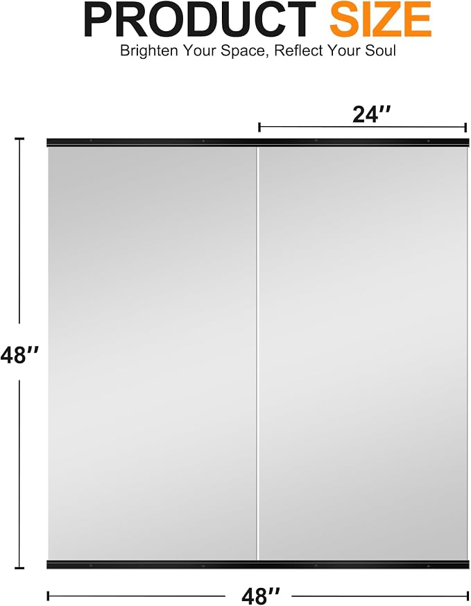 Home Gym Mirror, 48''x24''x2PCS, Large Full Body | Tempered Glass, Frameless, Wall-Mounted, For Gym, Yoga, Garage, Bedroom, Bathroom