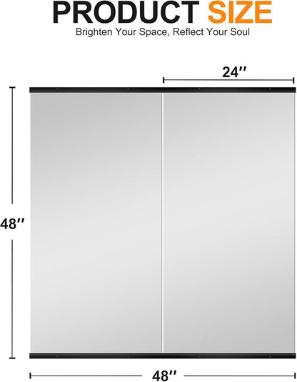 Home Gym Mirror, 48''x24''x2PCS, Large Full Body | Tempered Glass, Frameless, Wall-Mounted, For Gym, Yoga, Garage, Bedroom, Bathroom