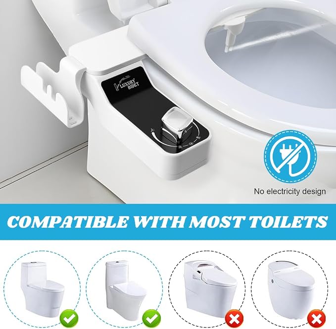 Bidet Attachment for Toilet with Filters, Non-Electric Self Cleaning Dual Nozzle for Bidet Toilet Seat, Adjustable Water Pressure Nozzle(COLOR:white)