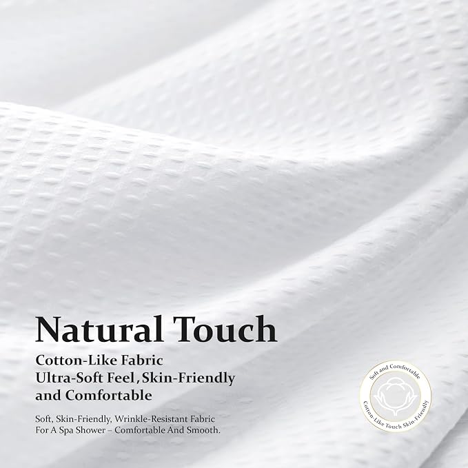 Waffle Shower Curtain 256 GSM Heavy Duty Fabric 72"x72" White | Thick Textured Cloth, Weighted Hem, Water Repellent Washable, Hotel Luxury Polyester Shower Curtain Set for Bathroom 12 Hooks