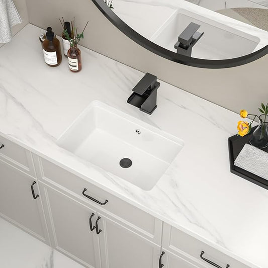 Bathroom Vessel Sink 18" x 12" Rectangle Vessel Sink With Faucet And Drain Combo Bowl Sink Bathroom Vessel Sinks Countertop Rectangular White Farmhouse Lavatory Vanity Sink Basin