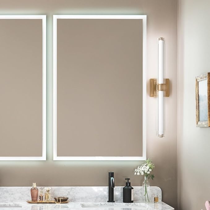 Kichler Laurene LED Bath Bar Light, Champagne Bronze | Linear vanity light with clear glass for bathroom mirrors (26.5" x 5"), 55238CPZLED