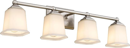 Nox Vintage 4-Light Vanity Light Modern Wall Sconce Lighting Brushed Nickel with White Glass Shade for Bathroom, Hallway, Entryway, Kitchen, Mirror, Laundry Room