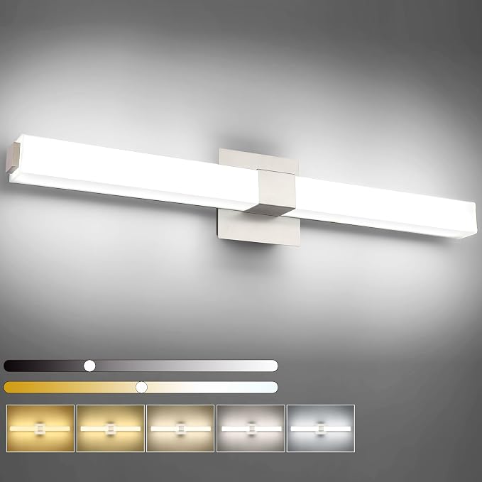 Modern Bahtoom Vanity Light Brushed Nickel, Bathroom LED Lights 32 Inch, 5CCT Dimmable Wall Lighting Fixtures for Bathroom Over Mirror