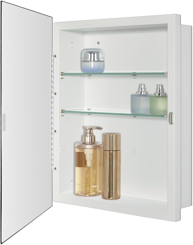 IDYLLOR Bathroom Medicine Cabinet with Beveled Edge Mirrored Door 16 x 20 inch, Recessed or Surface Mount, with Adjustable Glass Shelves