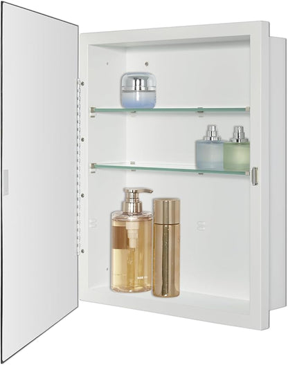 IDYLLOR Bathroom Medicine Cabinet with Beveled Edge Mirrored Door 16 x 20 inch, Recessed or Surface Mount, with Adjustable Glass Shelves