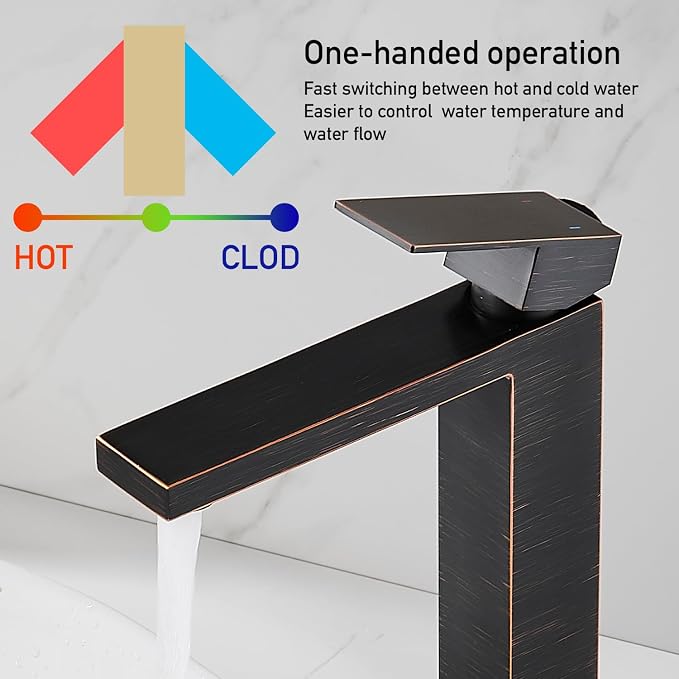 Vessel Sink Faucet, Oil Rubbed Bronze 1 Hole Single Handle Tall Bathroom Vanity Faucets, Modern Utility Rv Laundry Bath Restroom Mixer Tap with Metal Pop Up Drain and 2 Water Supply Lines