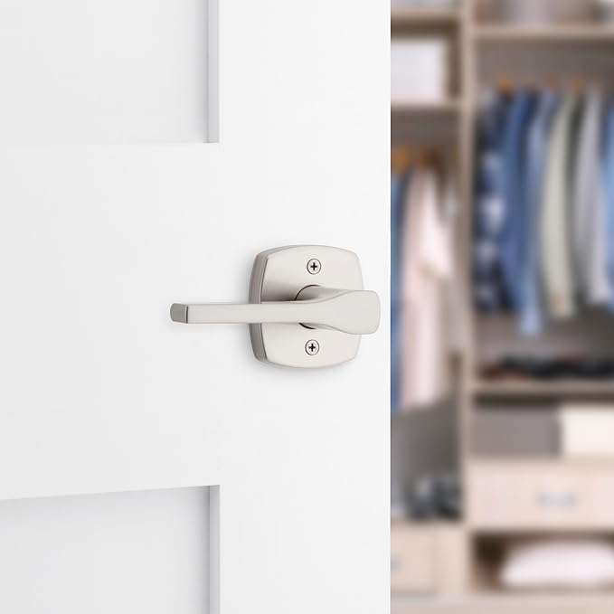 Kwikset Tripoli Lever Dummy Door Handle, Single Sided for Closets, French Double Doors, and Pantry, Satin Nickel Non-Turning Reversible Interior Push/Pull, with Microban Protection