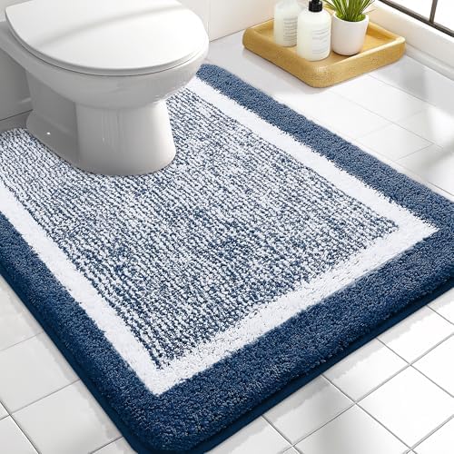 OLANLY Toilet Rugs U-Shaped 24x20, Soft Absorbent Microfiber Bath Mat, Navy