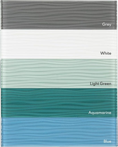 Blue Water Wave Glass Subway Tile, Glass for Bathroom Kitchen Backsplash Wall, 3 x 12 Inch, 4 Sq.Ft.