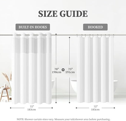 72x78 Ringless Linen Textured Shower Curtain with Snap in Liner, White | Long Size, 3 in 1 Shower Curtain Set, Removable Liner, Waterproof & Washable, Mesh Top Window, Durable Fabric, Easy Setup