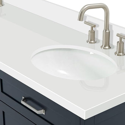 ARIEL Monroe 72-inch Bathroom Vanity with Sink,Solid Wood, 1.5-inch Pure White Quartz Countertop & Backsplash, Double Rectangular Porcelain Sink, 9 Dovetail Drawers, Brushed Nickel, Midnight Blue