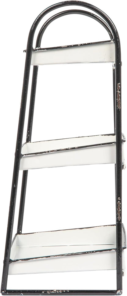 Creative Co-Op Heavily Distressed White 3-Tier Metal Tray with Black Frame & Rim