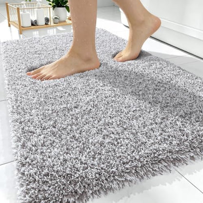 OLANLY Microfiber Bathroom Rugs 30x20, Quick Dry Mat, Light Grey and White