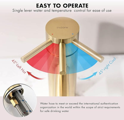 Brushed Gold Bathroom Faucet, Single Hole Bathroom Sink Faucet Modern Single Handle Vanity Faucet with Pop-up Drain and Supply Lines,100102-BG