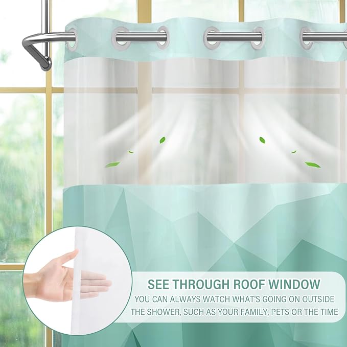 No Hook Shower Curtain with Snap in Liner Set, Teal, 71x86 | Waterproof Fabric for Bathroom, Modern Hotel Style Ombre Design, Mesh Top Window, Machine Washable, Quick Install