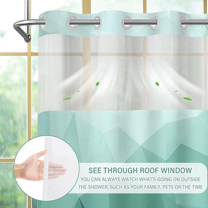 No Hook Shower Curtain with Snap in Liner Set, Teal, 71x86 | Waterproof Fabric for Bathroom, Modern Hotel Style Ombre Design, Mesh Top Window, Machine Washable, Quick Install