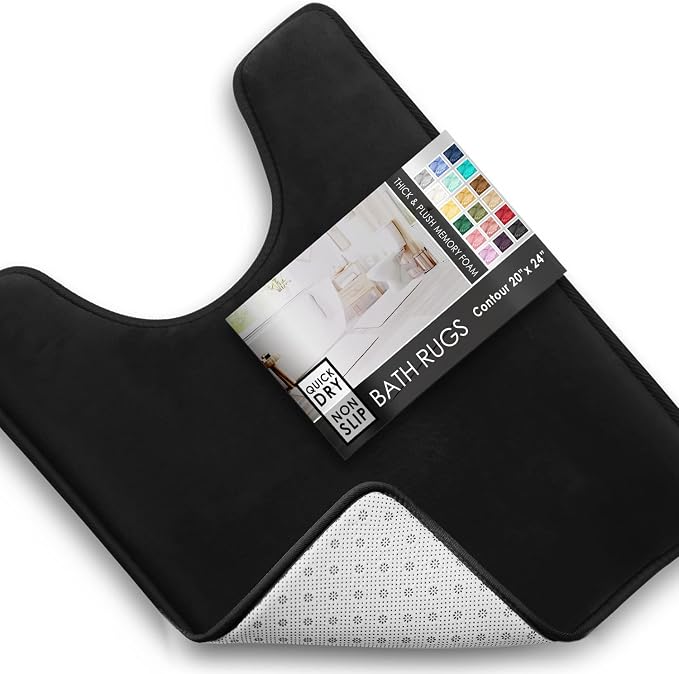 Clara Clark Bathroom Rugs, Velvet Memory Foam Bath Mat, Non-Slip, Machine Washable Bath Rugs - Dries Quickly, Ultra Soft Plush Bath Mats for Bathroom, 20 x 24, Black