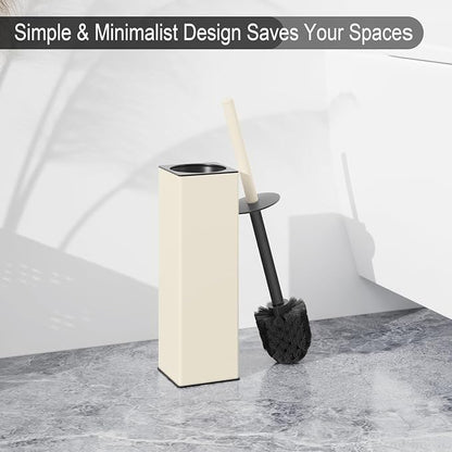 BGL Standing Toilet Brush and Holder Matte White Aluminium Toilet Bowl Cleaner Brush and Holder for Bathroom Storage and Organization, Square Design Sturdy and Space Saving