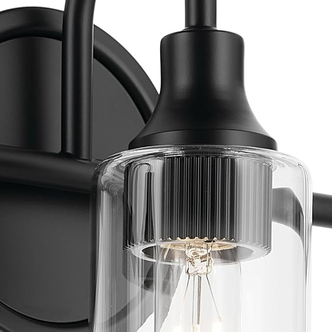 Kichler Kavi 23" 3-Light Vanity Light with Clear Glass in Black, Damp Rated, for Bathroom, Powder Room, Over a Mirror, (23" W x 10" H), 55211BK