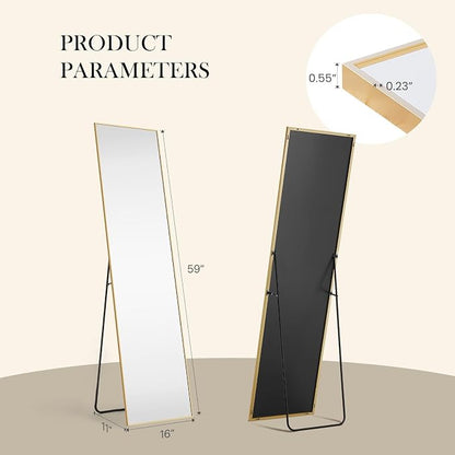 NEWBULIG Full Length Floor Mirror, Body Standing Wall Mirror | Hanging or Leaning, Shatter-Proof Glass, Aluminum Alloy Frame with Stand, Home Decor Bedroom, Gold