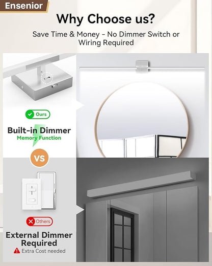 Ensenior Modern Bathroom Vanity Light 48 Inch, Built-in Dimmer, 28W Dimmable 5CCT LED Light Fixture Over Mirror, Baked-on Matte Grey Vanity Lights for Mirror Cabinets Bedroom - FCC & ETL Certificated